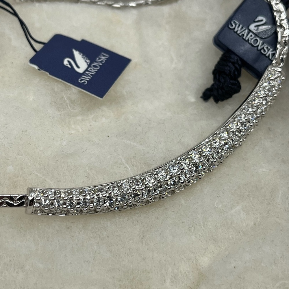 Swarovski Elements White Gold Plated Crystal Pave Bar Necklace, 16" - Picture 16 of 17